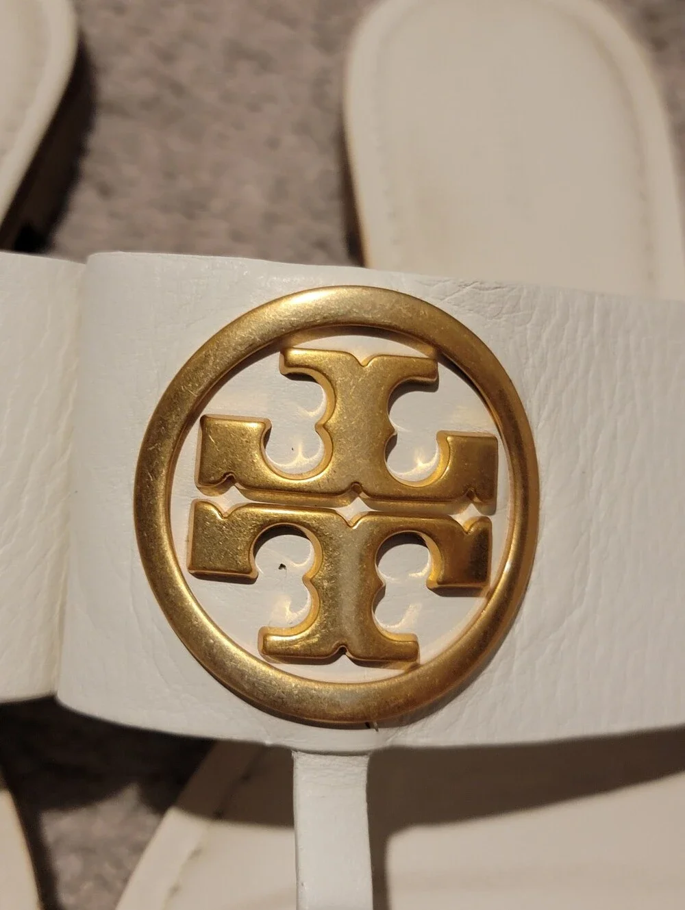Tory Burch Benton Bands Thong Sandals White/Gold Size 10.5